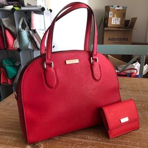 Kate Spade Reiley Red Dome Satchel/Matching Wallet